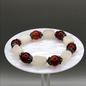 Polished stone gemstone quartz and carnelian agate bead roll on bracelet boho.